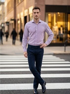 Boss Pink and Light Blue Houndstooth Dress Shirt
